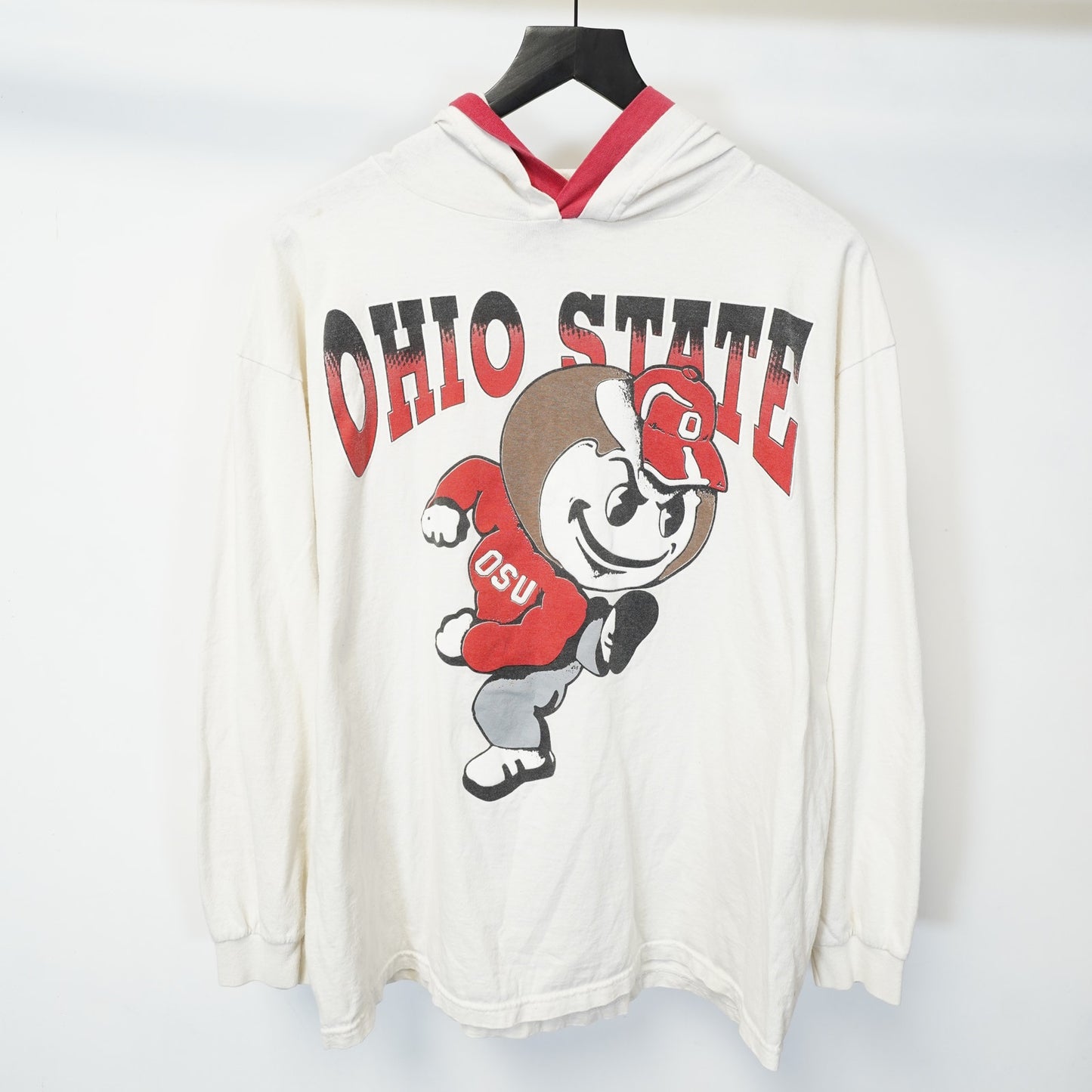 (L) Vintage Ohio State Buckeyes 90s Hooded T-Shirt Men's L White Red TSI Retro