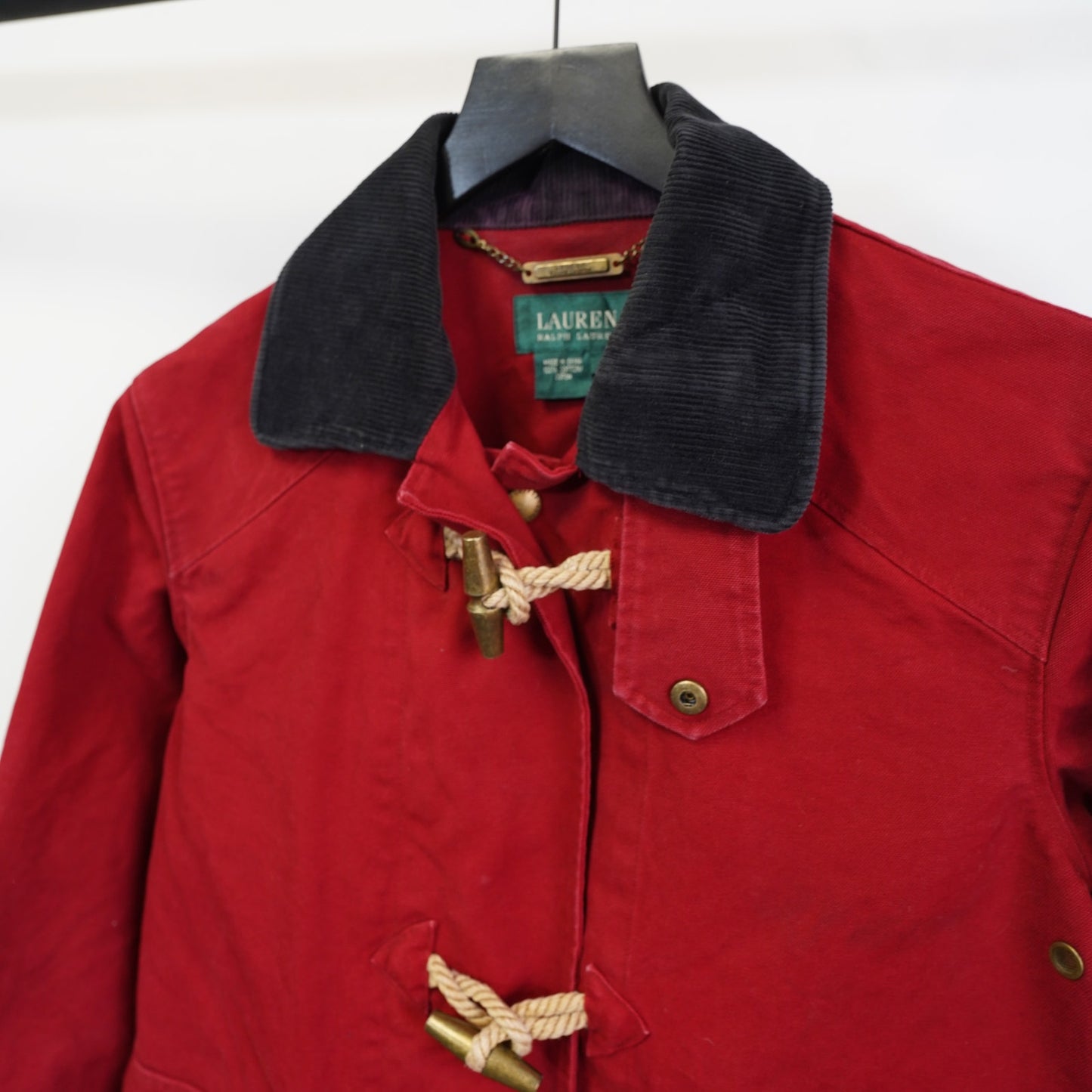 (Women's S) Lauren Ralph Lauren Canvas Fireman's Peacoat Jacket Red Preppy