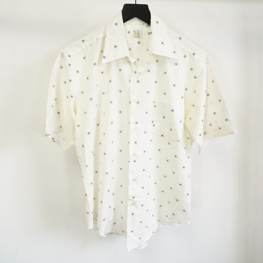 (L) True Vintage Wide Collar 70s Unicorn Button Up Shirt Men's L White Disco Bowling