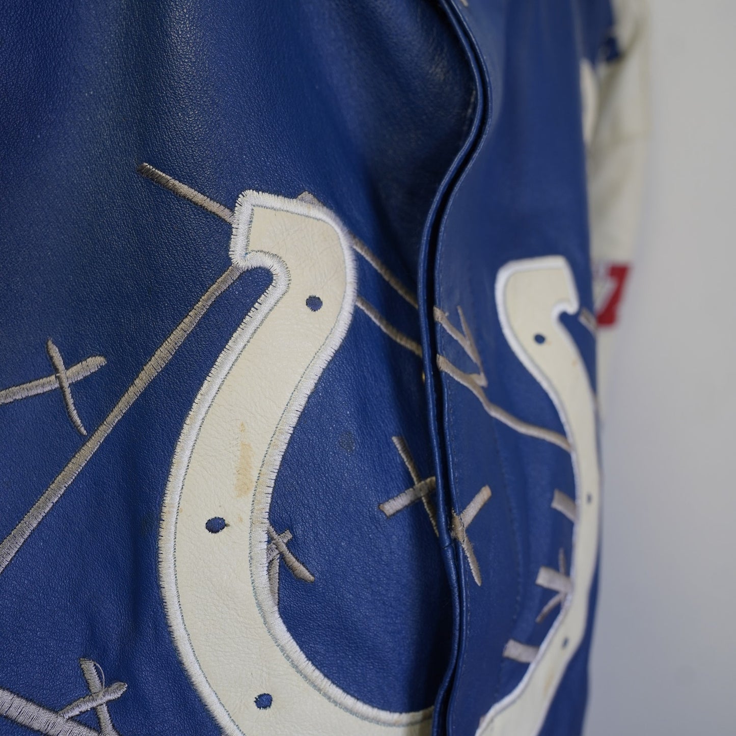 (3XL) Vintage Indianapolis Colts Leather Jacket Sewn Patches Mens 3XL Blue G-III 2000s