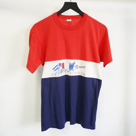 (M) Vintage Atlanta Braves 80s Cut & Sew Colorblock Baseball T-Shirt Men's M Artex