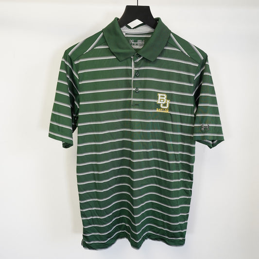 (S) Baylor University Bears Striped Under Armour Polo Shirt Men's S Green Heat Gear