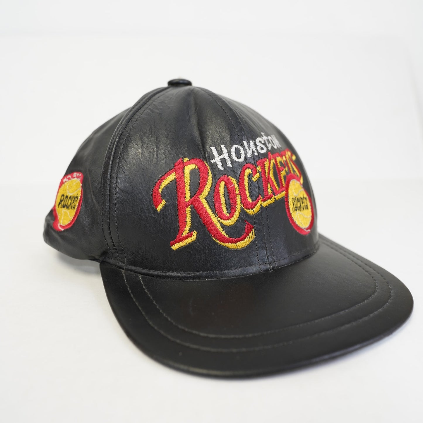 Vintage Houston Rockets 90s Leather Black Snapback Hat Stitched