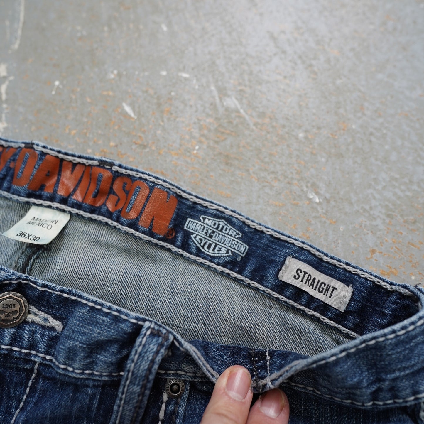 (36x30) Vintage Harley Davidson Straight Leg Biker Blue Jeans Men's 36x30 Denim Y2K 2000