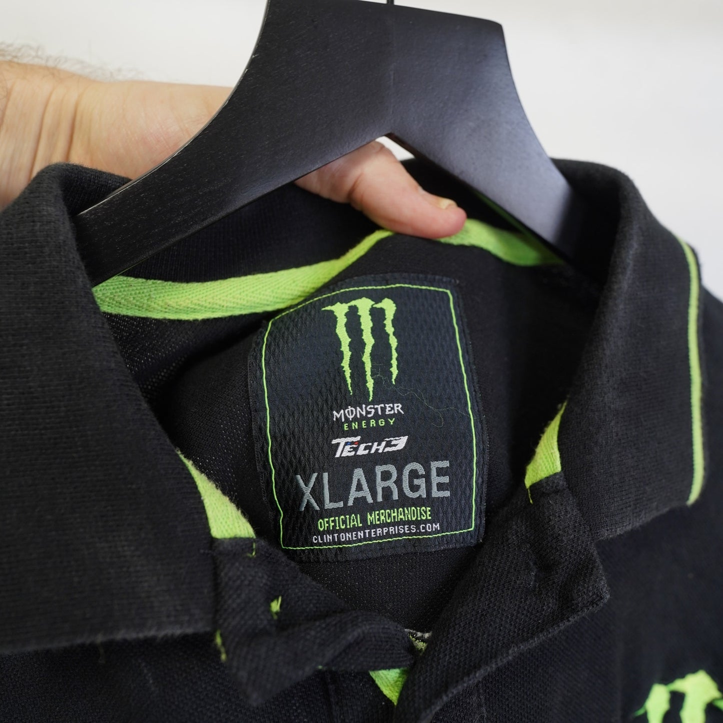 (XL) Vintage Monster Energy Y2k Tech3 Team Polo Shirt Embroidered Men's XL Black 2000