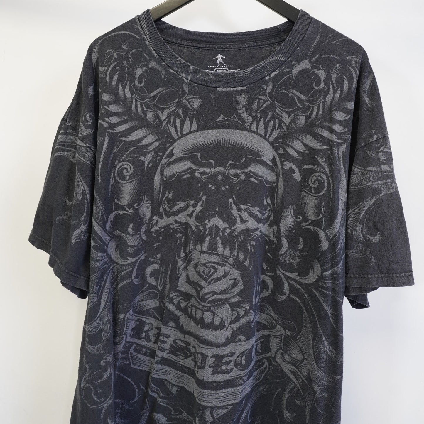 (XXL) Vintage MMA Elite Y2K Skull Chuck Liddell T-Shirt Men's XXL Black 2000s AOP UFC