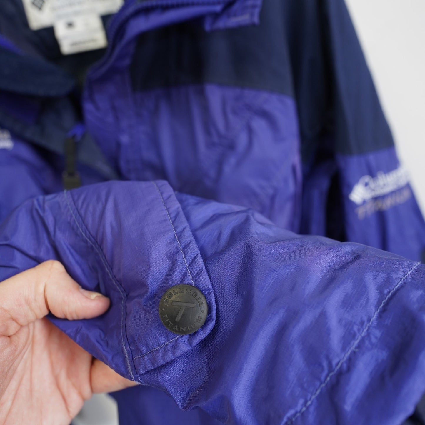 (Women's L) Vintage Columbia Titanium Omni-Tech Windbreaker Rain Coat Ladies L Blue 90s