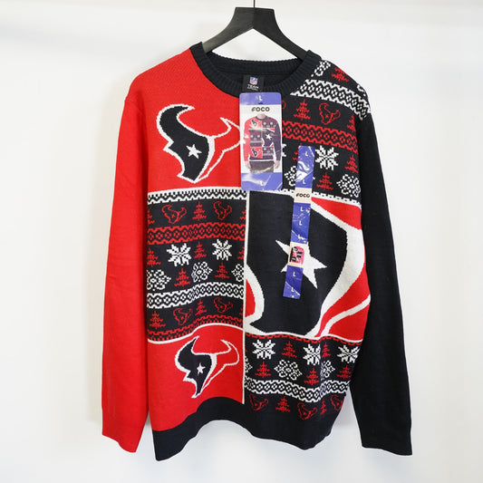 (L) Houston Texans Knit Christmas Sweater Men's L NFL Team Apparel Red Blue New