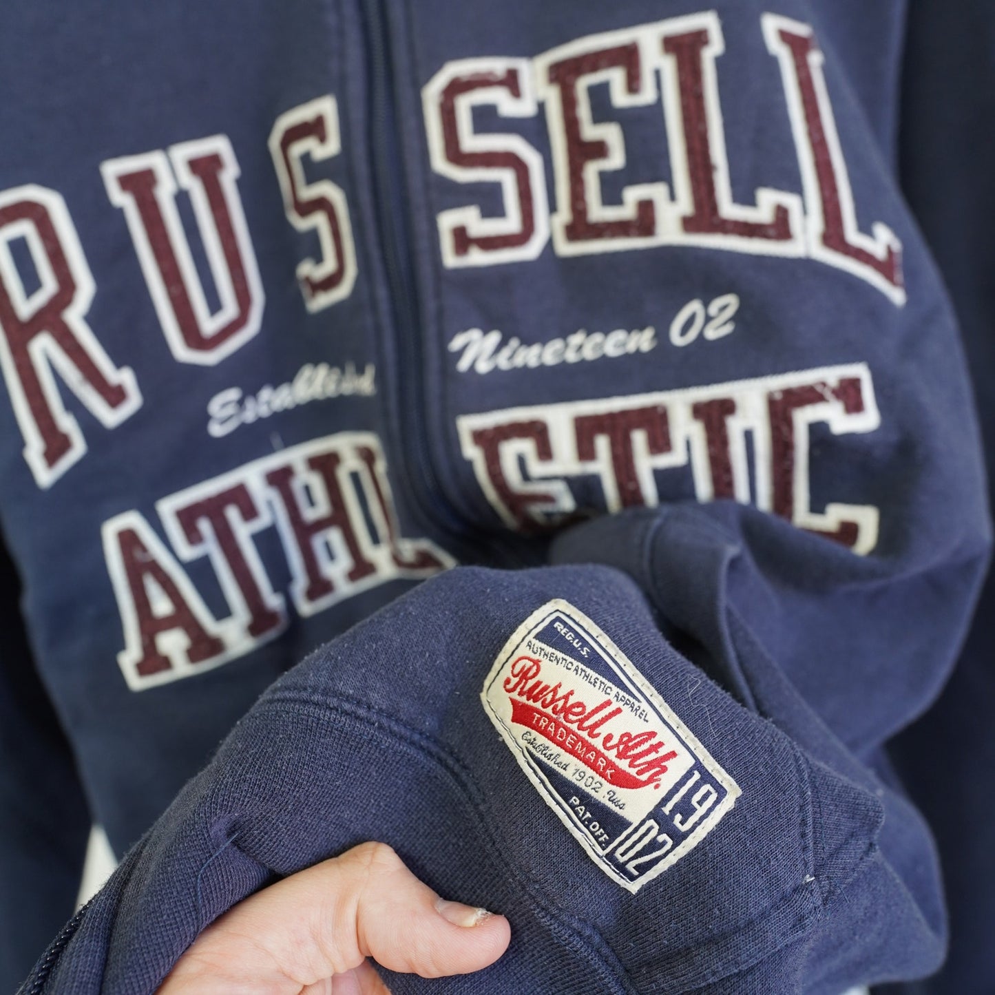 (L) Vintage Russell Athletic Sewn Full Zip Jacket Men's L Navy Blue Retro Utility