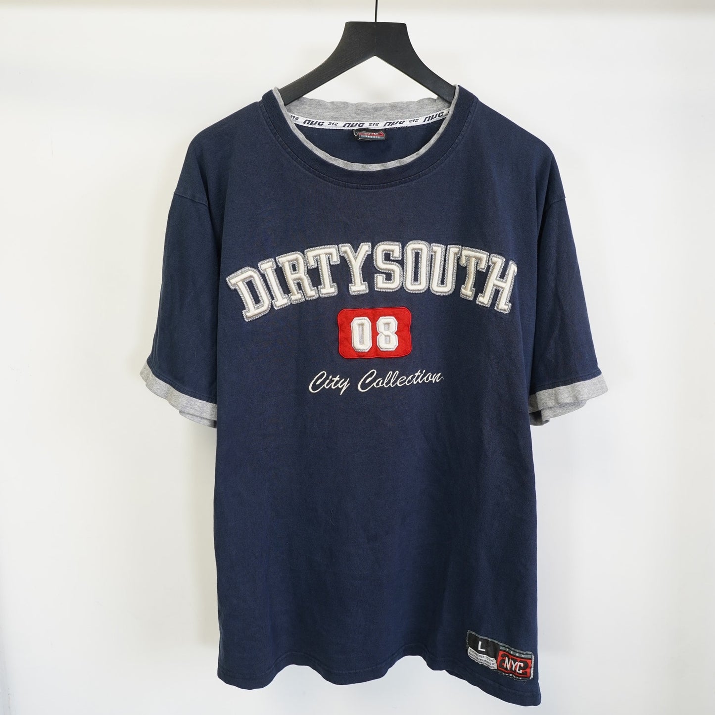 (L) Vintage Dirty South Embroidered Y2K Hip Hop T-Shirt Men's L Navy Blue 2000s