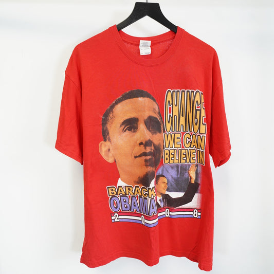 (XL) Vintage Barack Obama 2008 Black History Rap T-Shirt Men's XL Red Hope Y2K