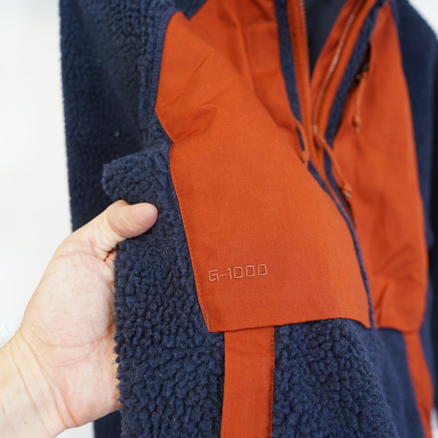 (M) Fjallraven Vardag Deep Pile Fleece Jacket Mens M Navy Orange Hike Gorpcore Hunt