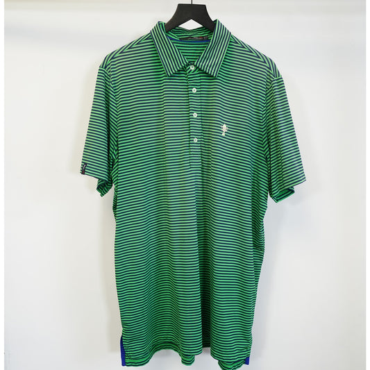 (XL) Ralph Lauren RLX Striped Golf Polo Shirt Men's XL Stitched Cup Green Navy Blue