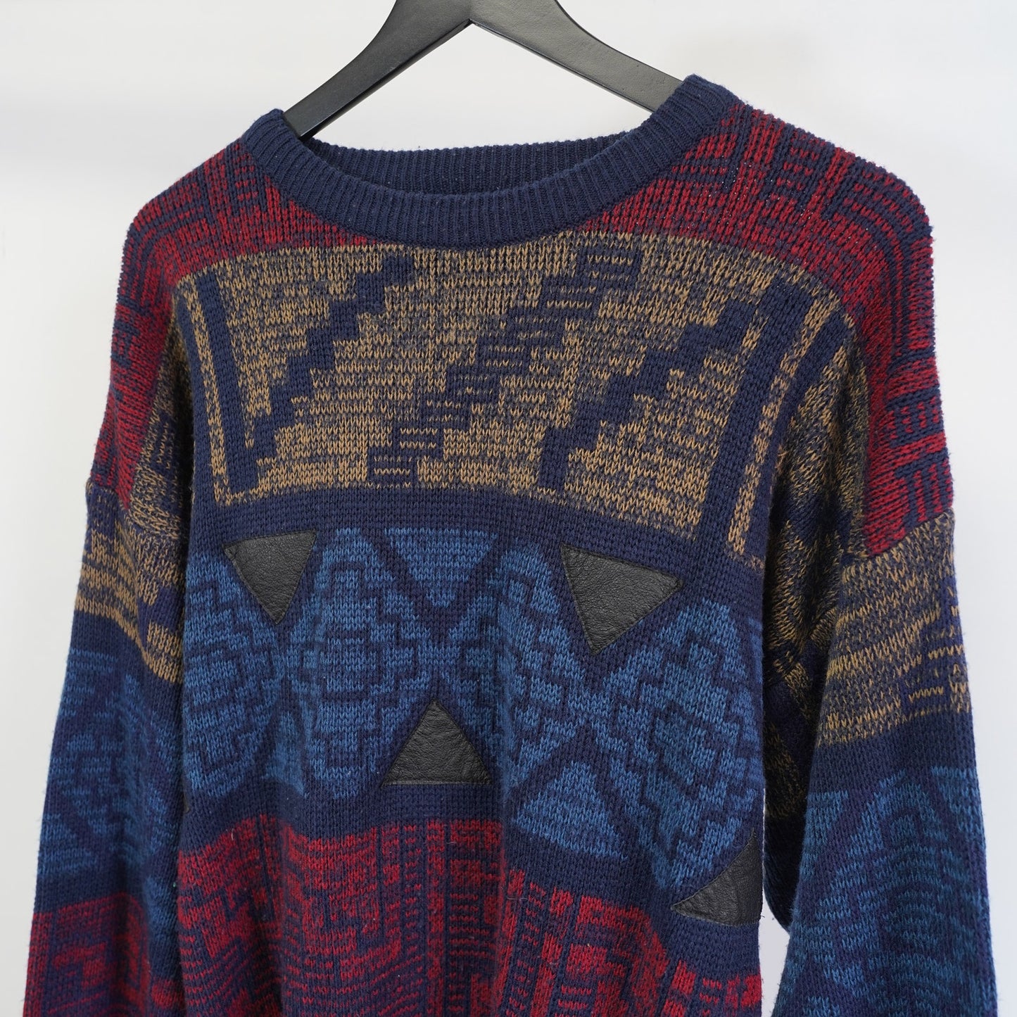 (L) Vintage 90s Duncan Row Knit Geometric Pattern Stripe Sweater Men's L Red Blue