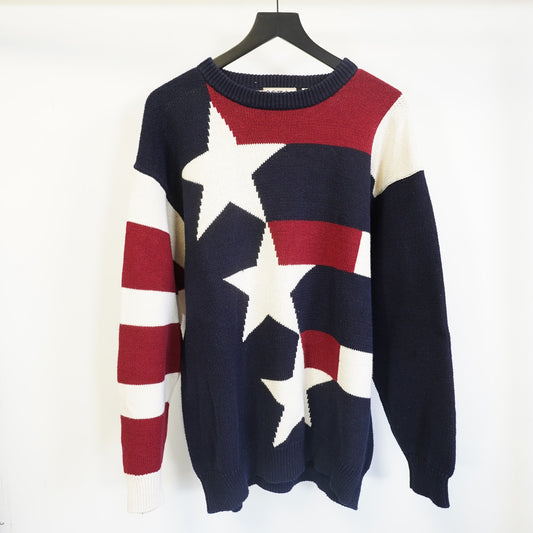 (L) Vintage 90s Cotton Traders Stars & Stripes American Flag Knit Sweater Men's L