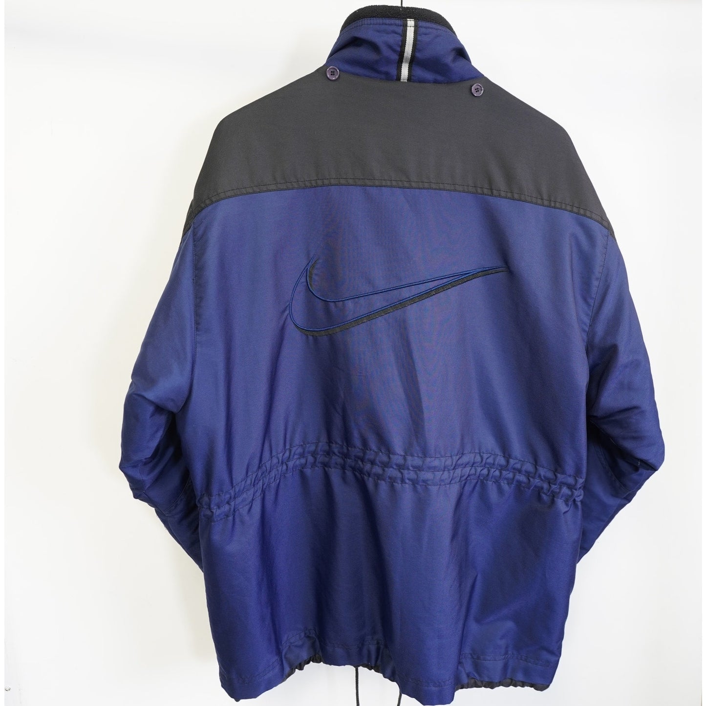 (XL) Vintage Nike Big Swoosh 90s Heavy Full Zip Jacket Mens XL Retro Blue Black Check