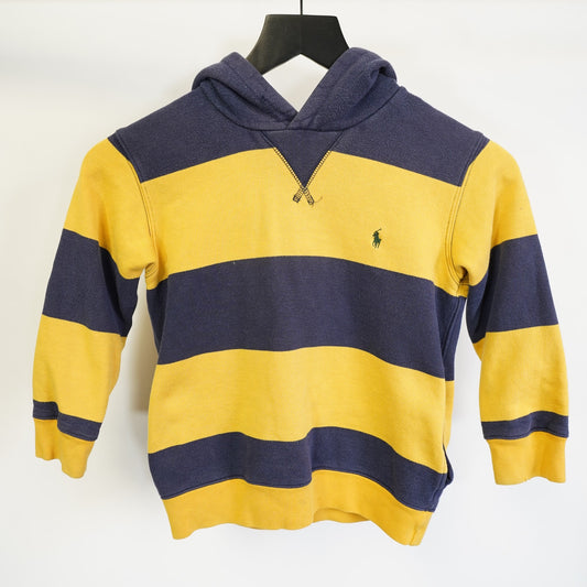 (Kids 6) Vintage Polo Ralph Lauren Striped Hoodie Kids Size 6 Youth Yellow Navy Preppy