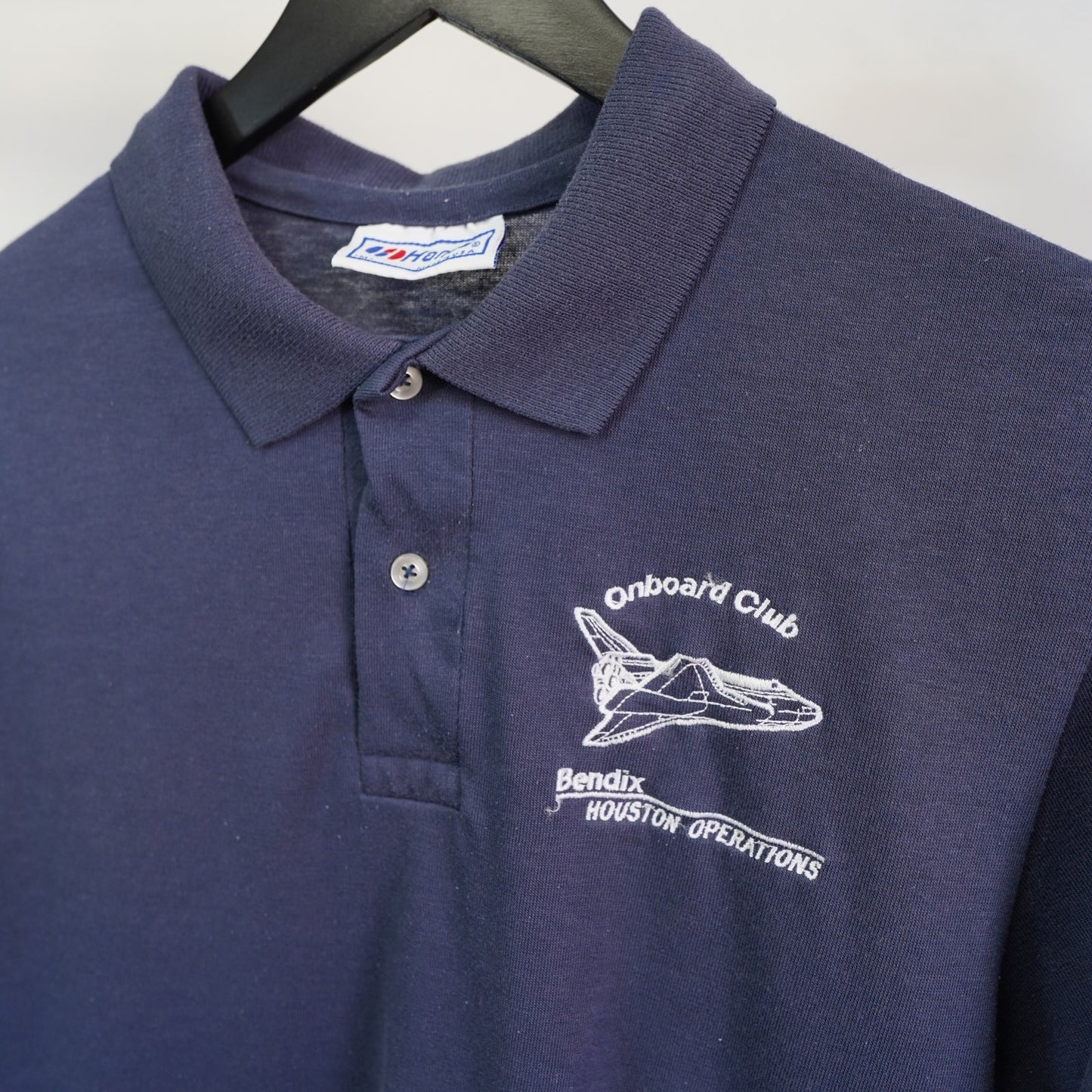 (S) Vintage 1980s Nasa Onboard Club Space Shuttle Embroidered Polo Shirt Men's S Blue