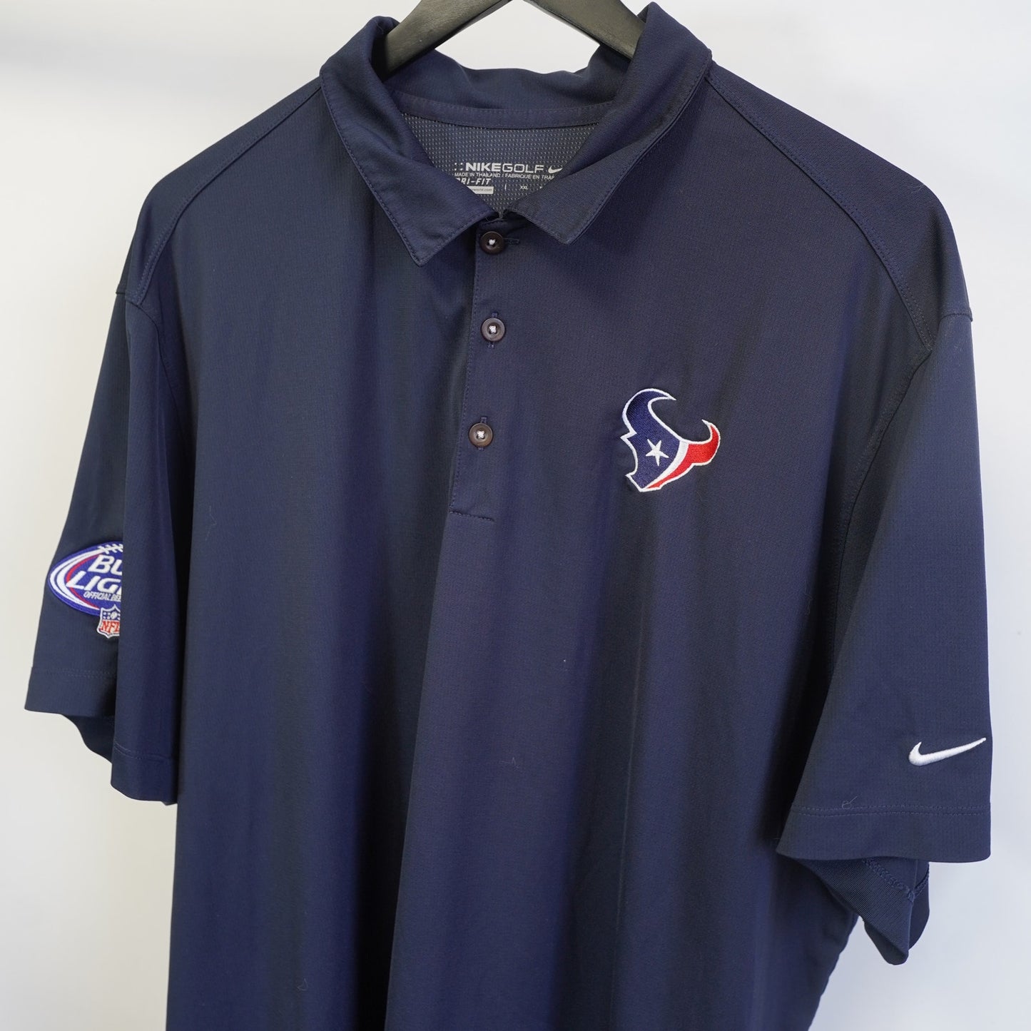 (XXL) Houston Texans Nike Golf Polo Shirt Men's XXL Navy Blue Stitched Bud Light NFL