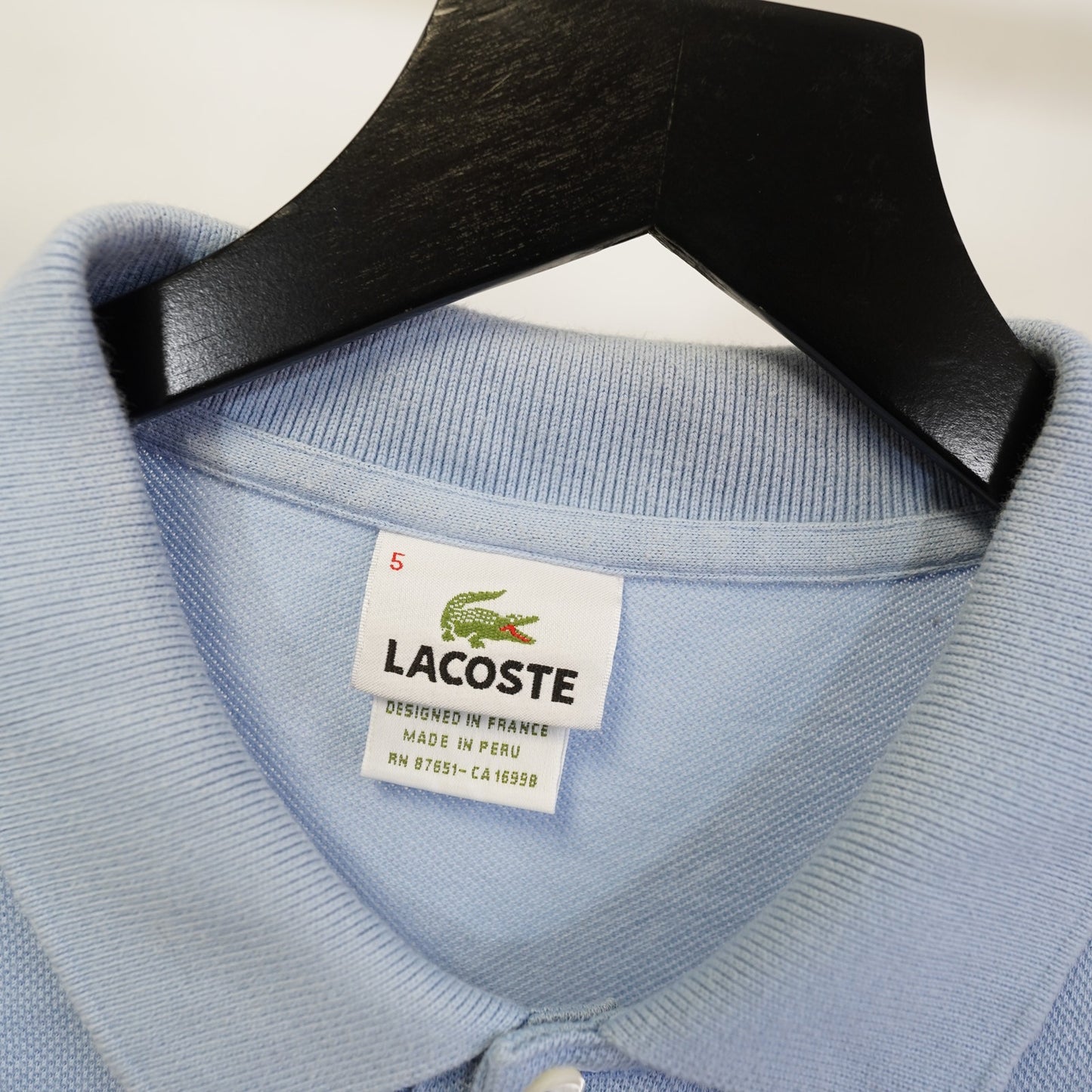 (L) Vintage Lacoste Big Logo Alligator Long Sleeve Polo Shirt Men's L Light Blue