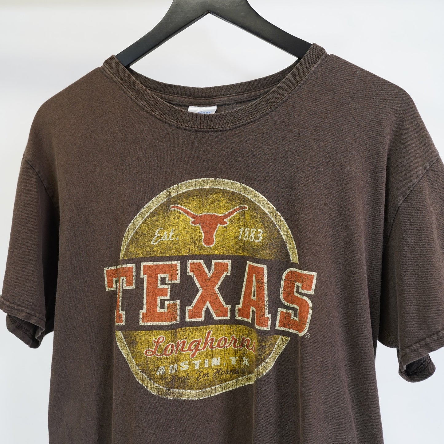 (L) University of Texas Longhorns Vintage T-Shirt Hook Em Men's L Brown Orange UT
