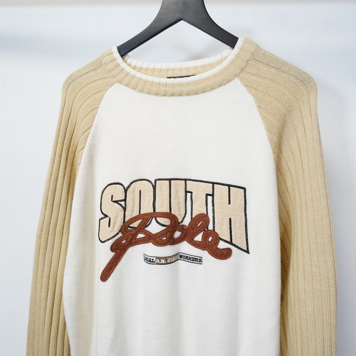 (L) Vintage Southpole Y2K Sewn Knit Sweater Men's L Streetwear 2000s White Tan