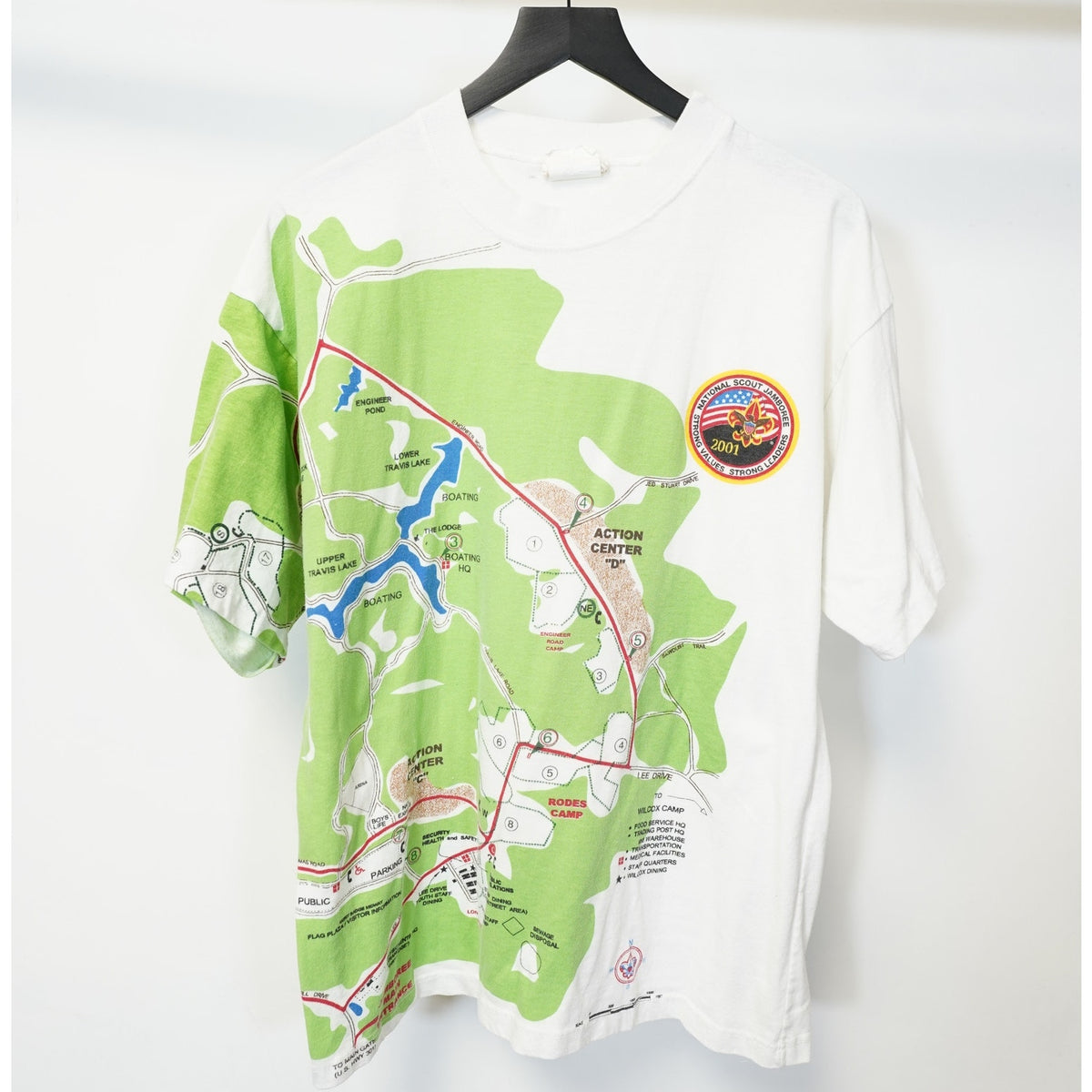 (L) Vintage Boy Scouts of America All Over Print T-Shirt Men's L Map White Green