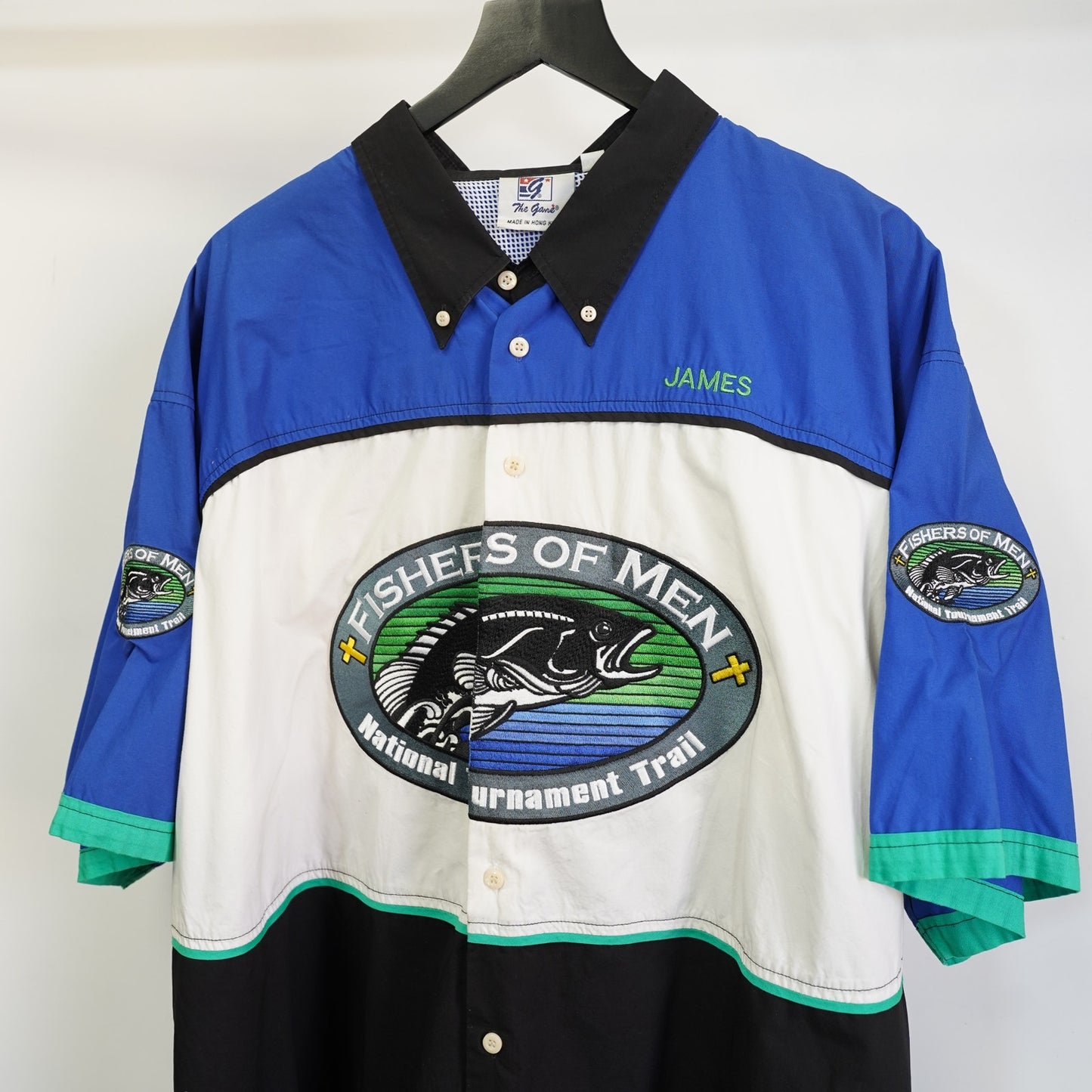 (3XL) Vintage Bass Master Fishers of Men Jesus Button Up Shirt Men's 3XL The Game Sewn