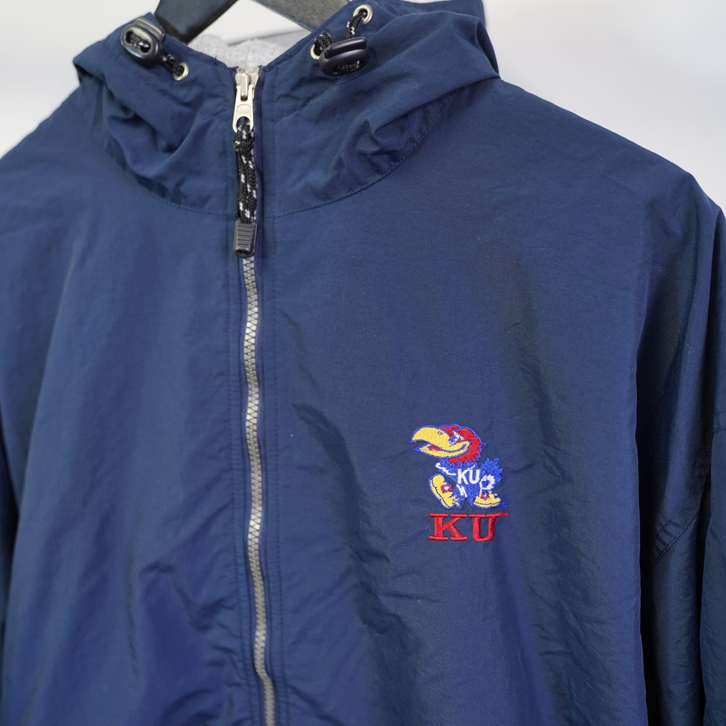 (L) Vintage Kansas Jayhawks Embroidered Windbreaker Men's L Blue Full Zip Sewn