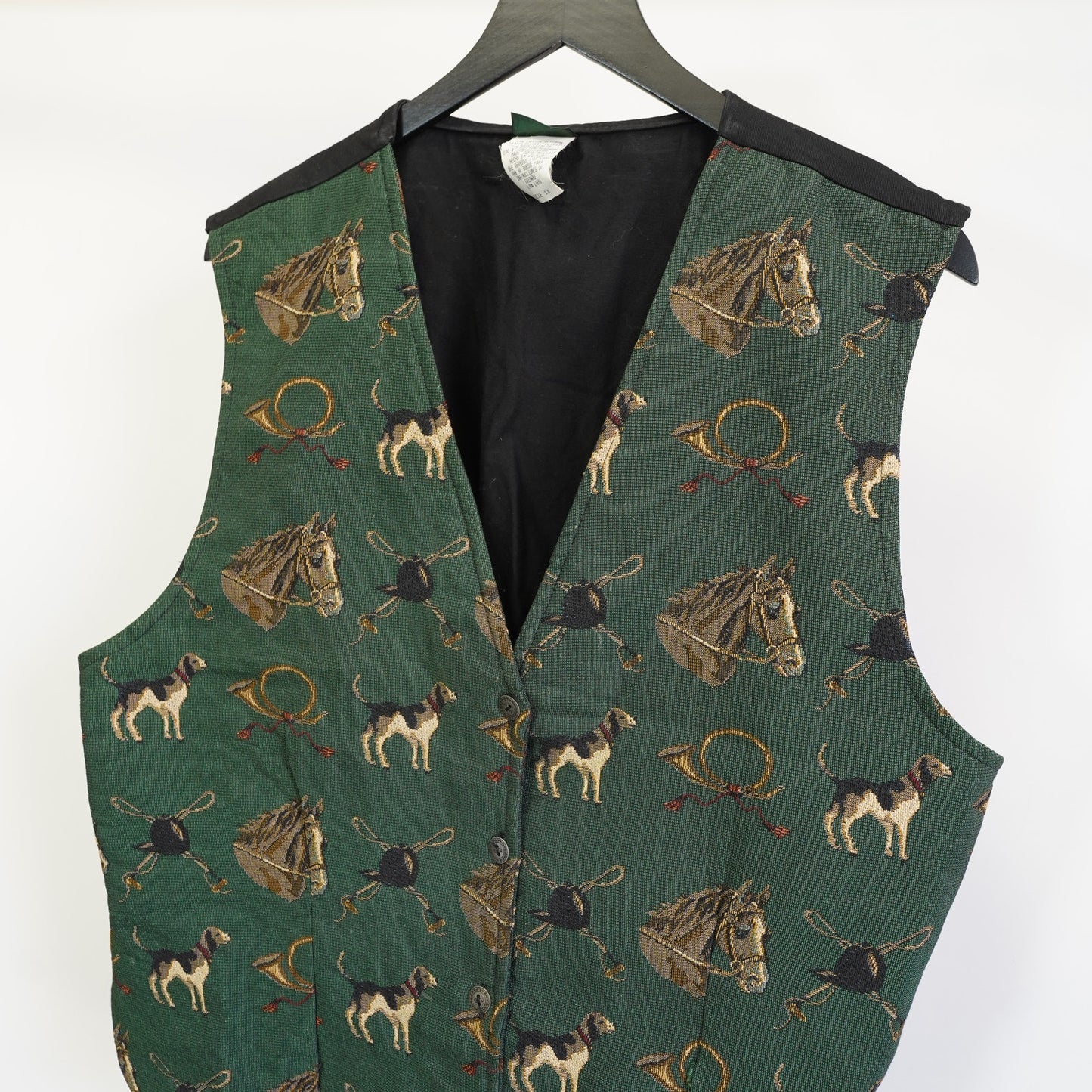 (Women's XL) Vintage Equestrian Horse & Hunting Dog 90s Vest Womens XL Hunt Club Green Preppy