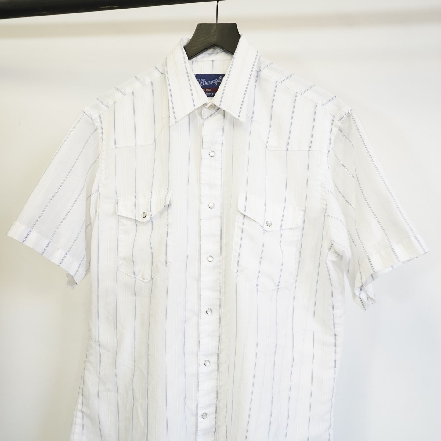 (XL) Vintage Wrangler Western Pearl Snap Button Up Striped Men's XL White X-Long Tail