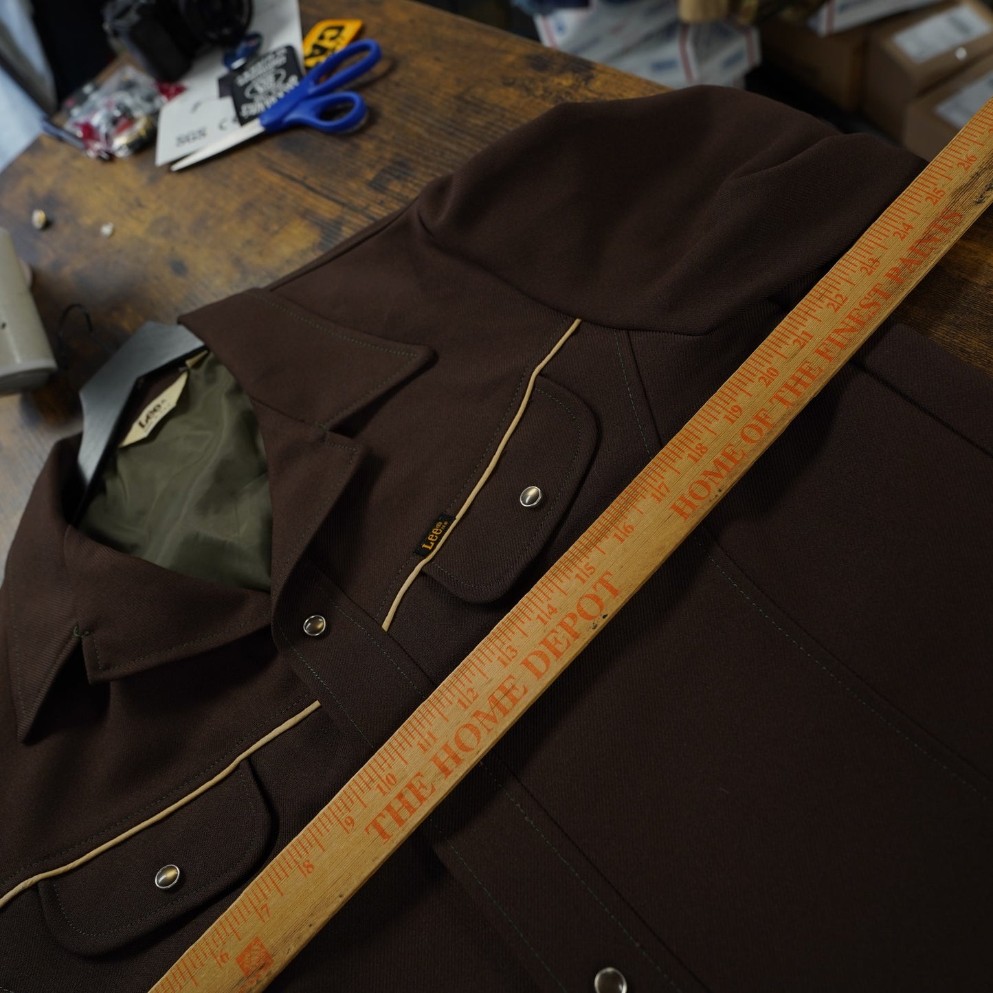 (L) True Vintage Lee Western 70s Polyester Pearl Snap Button Down Shirt Mens L Brown