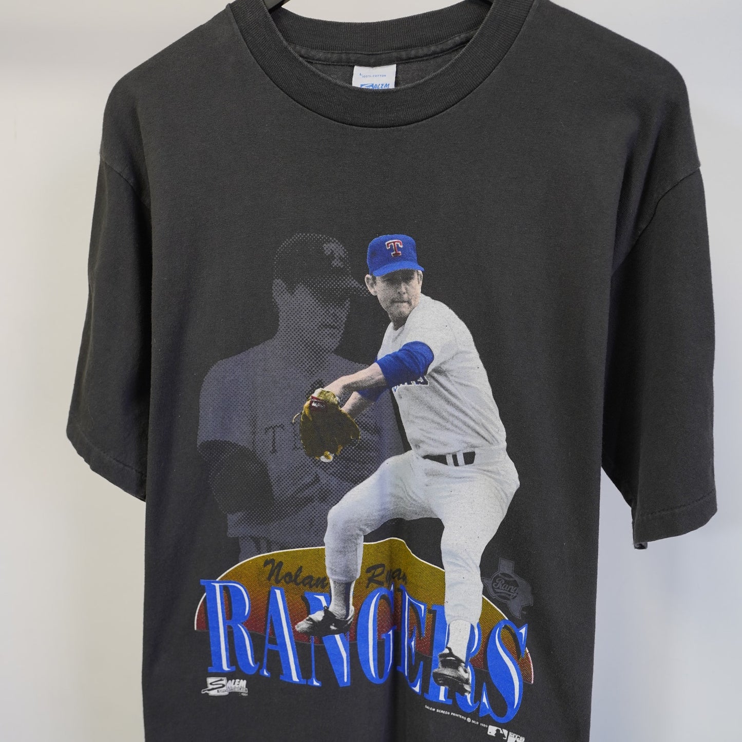 (L) Vintage Nola Ryan Salem Sportswear Single Stitch T-Shirt Men's L Black Rangers