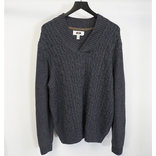 (XXL) Joseph Abboud Cable Knit Fisherman V-Neck Wool Sweater Men's XXL Gray Preppy