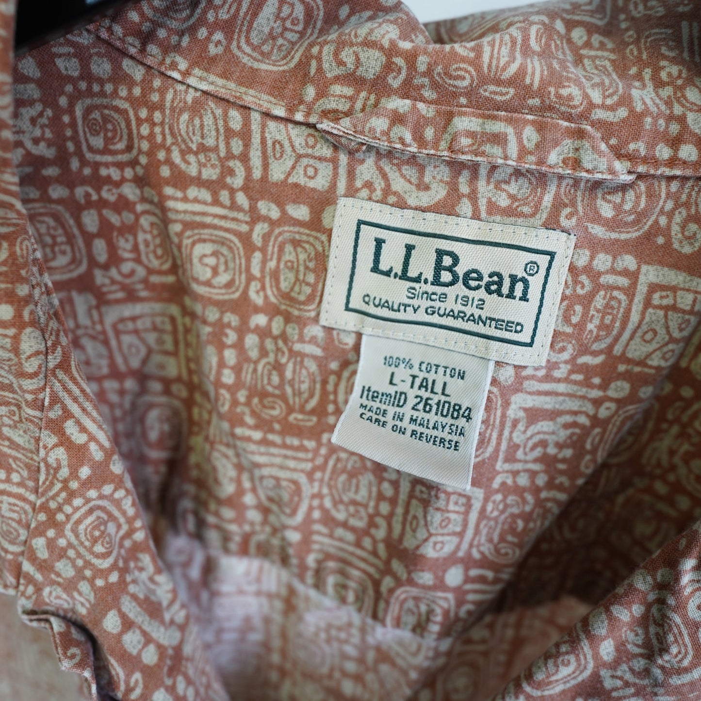 (L) Vintage L.L. Bean Hawaiian Camp Shirt Men's L Tall Orange 90s Retro Hiking