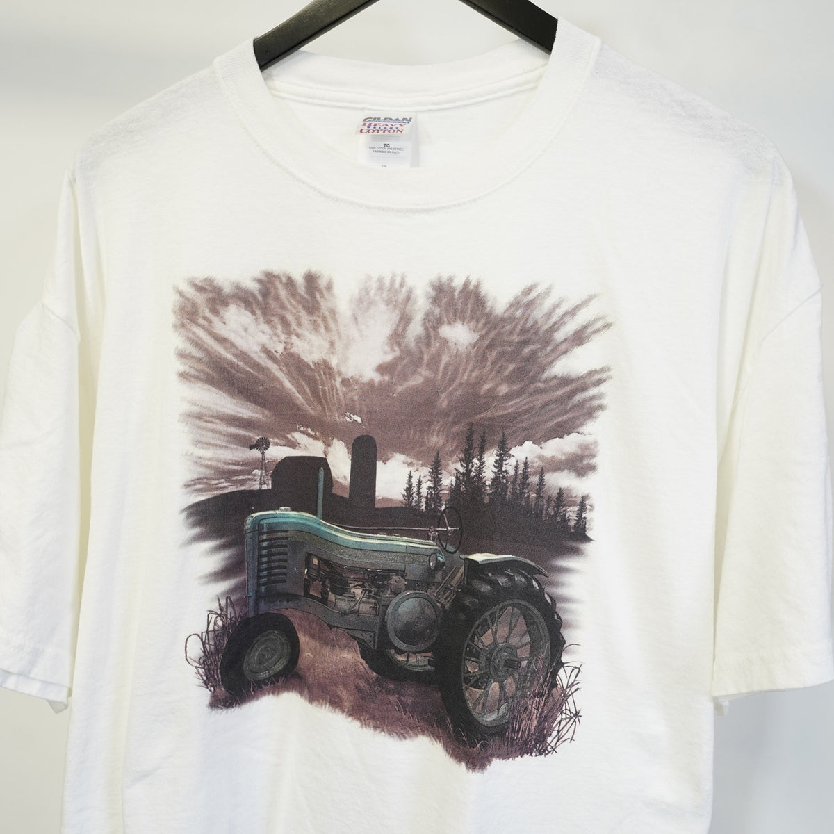 (XL) Vintage 90s Tractor Western Country Cowboy T-Shirt Men's XL White Gildan Farm