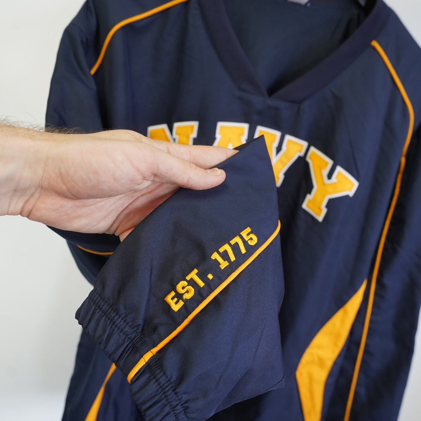 (L) Vintage US Navy Midshipmen Pullover Windbreaker Jacket Men's L Blue Gold Retro