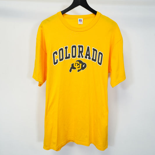 (L) Vintage University of Colorado Buffalos Russell Athletic T-Shirt Men's L Yellow