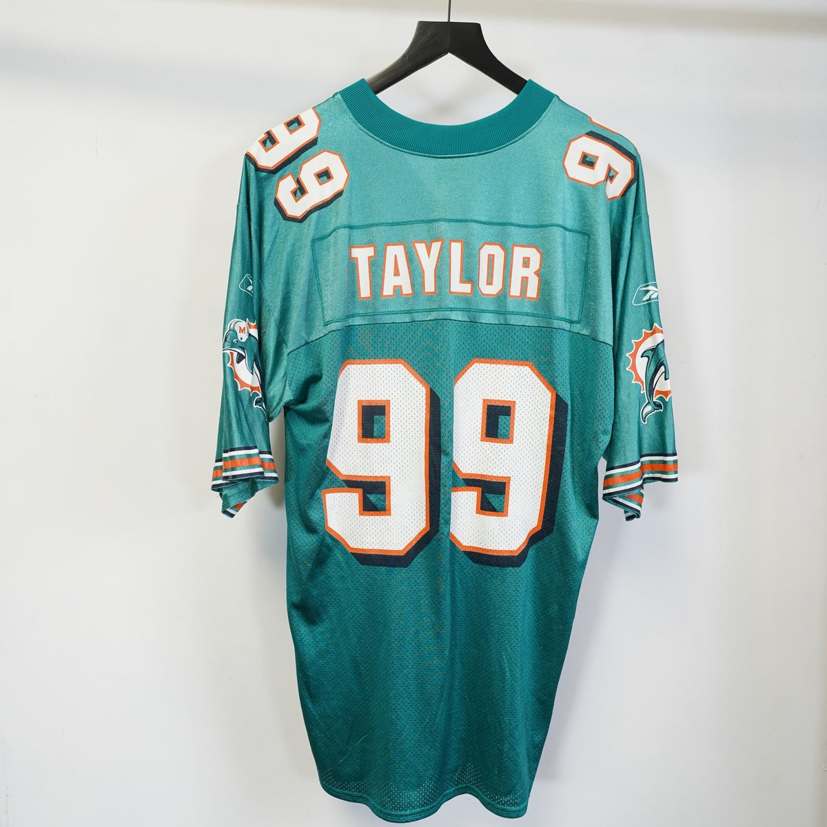 (M) Vintage Jason Taylor Miami Dolphins Reebok Football Jersey Mens M Aqua Y2K Retro