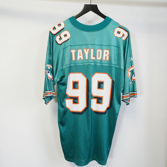 (M) Vintage Jason Taylor Miami Dolphins Reebok Football Jersey Mens M Aqua Y2K Retro