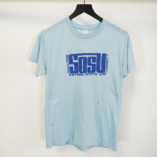 (S) True Vintage 70s Southwestern State University T-Shirt Men's S Baby Blue Worn