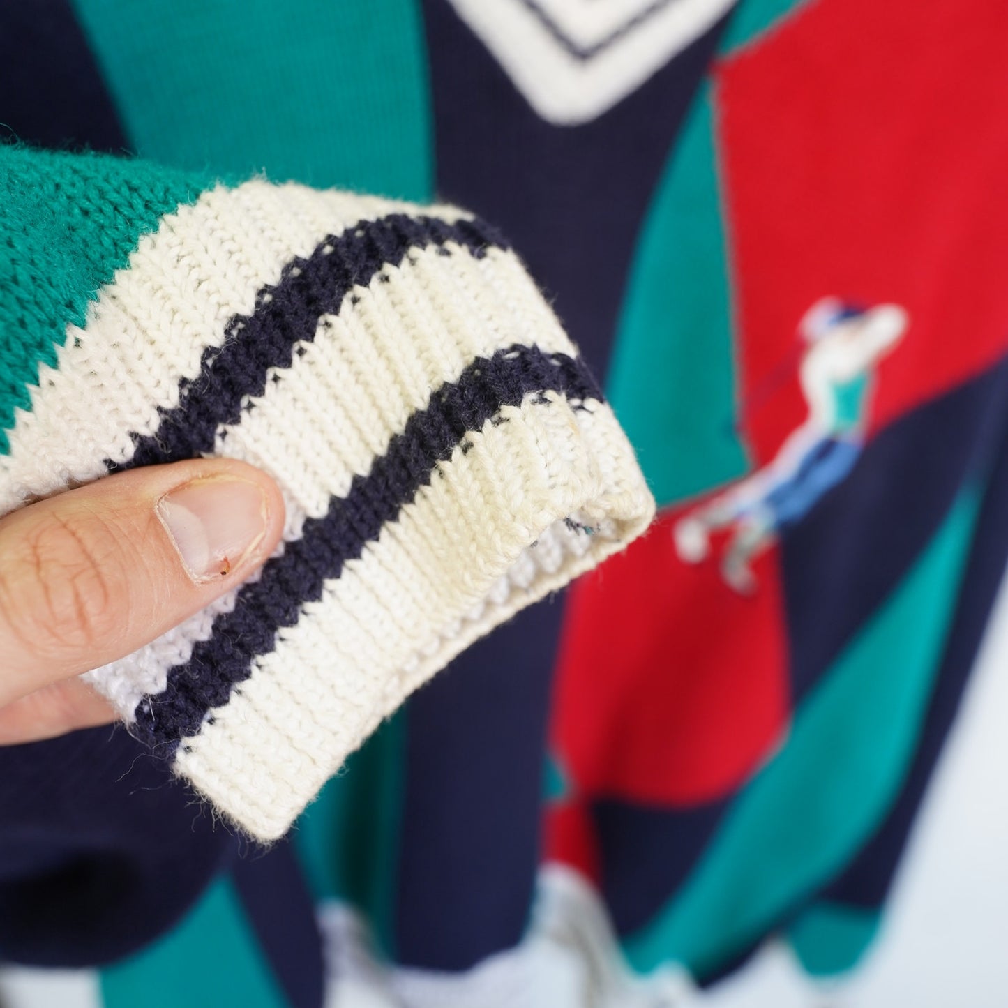 (L) Vintage Par Four Knit Golf Sweater V-Neck Men's L 90s Preppy Retro Aqua Blue