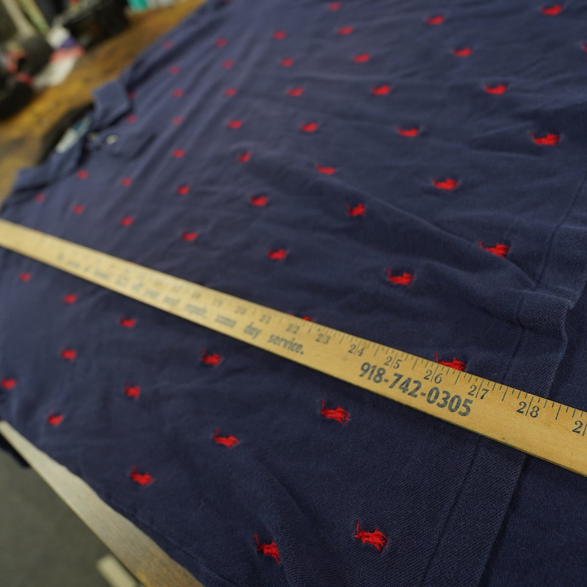 (XXL) Vintage Polo Ralph Lauren All-Over Embroidered Pony Polo Shirt Mens XXL Navy Red