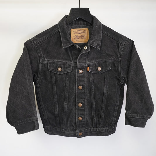 (Youth 7) Vintage Levi's Strauss Orange Tab Kids Black Denim Jacket Youth 7 90s USA Made