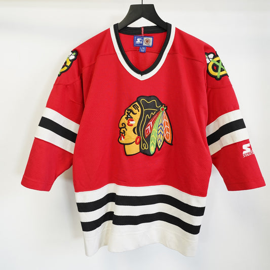 (Youth L/XL) Vintage Chicago Blackhawks Starter Stitched Hockey Jersey Adult S Red