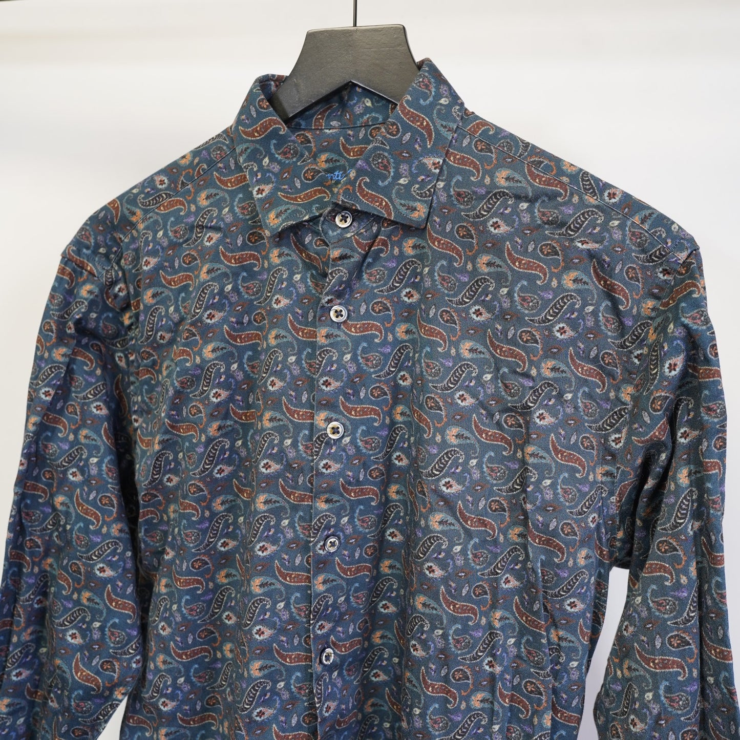 (M) Visconti Black Long Sleeve Button Up Paisley Shirt Men's M Blue Western Preppy