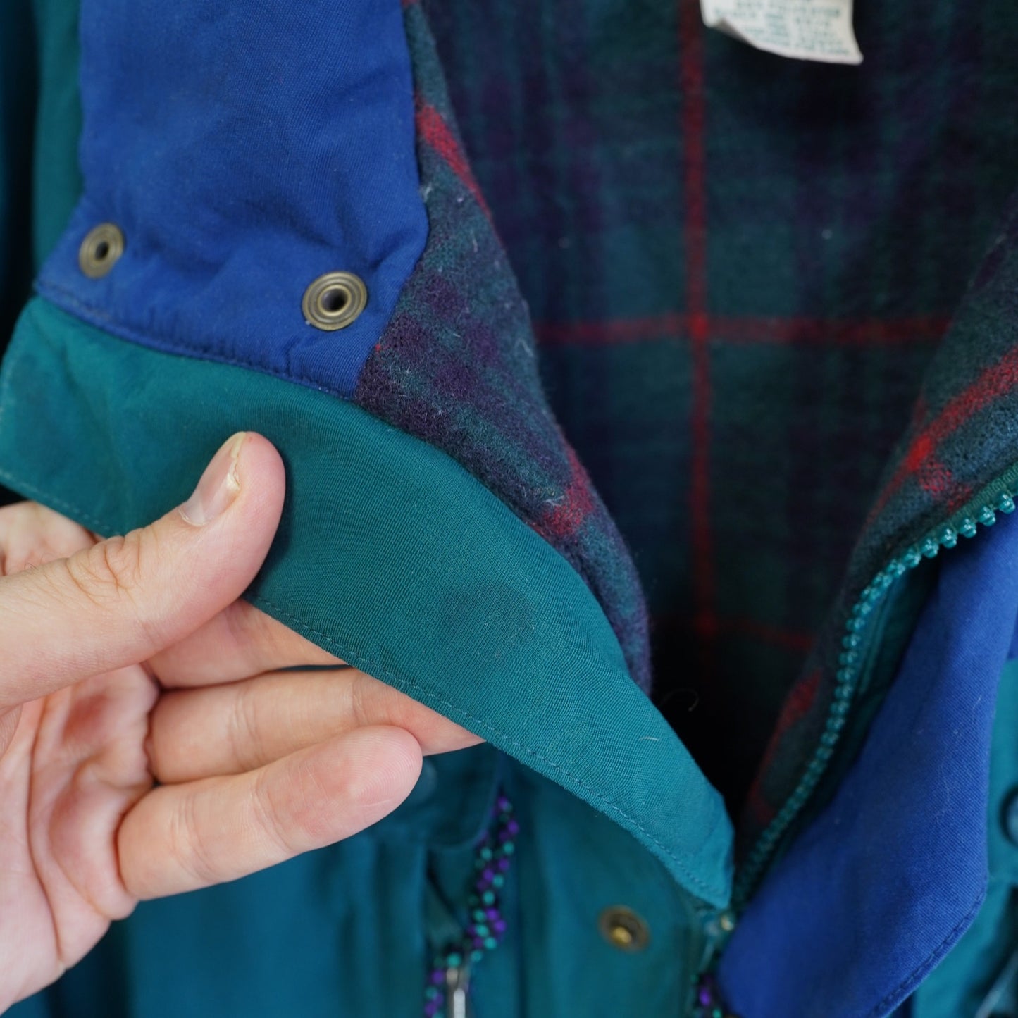 (S) Vintage L.L.Bean Mountain Parka Plaid Wool Lined 90s Ski Jacket Men's S Aqua