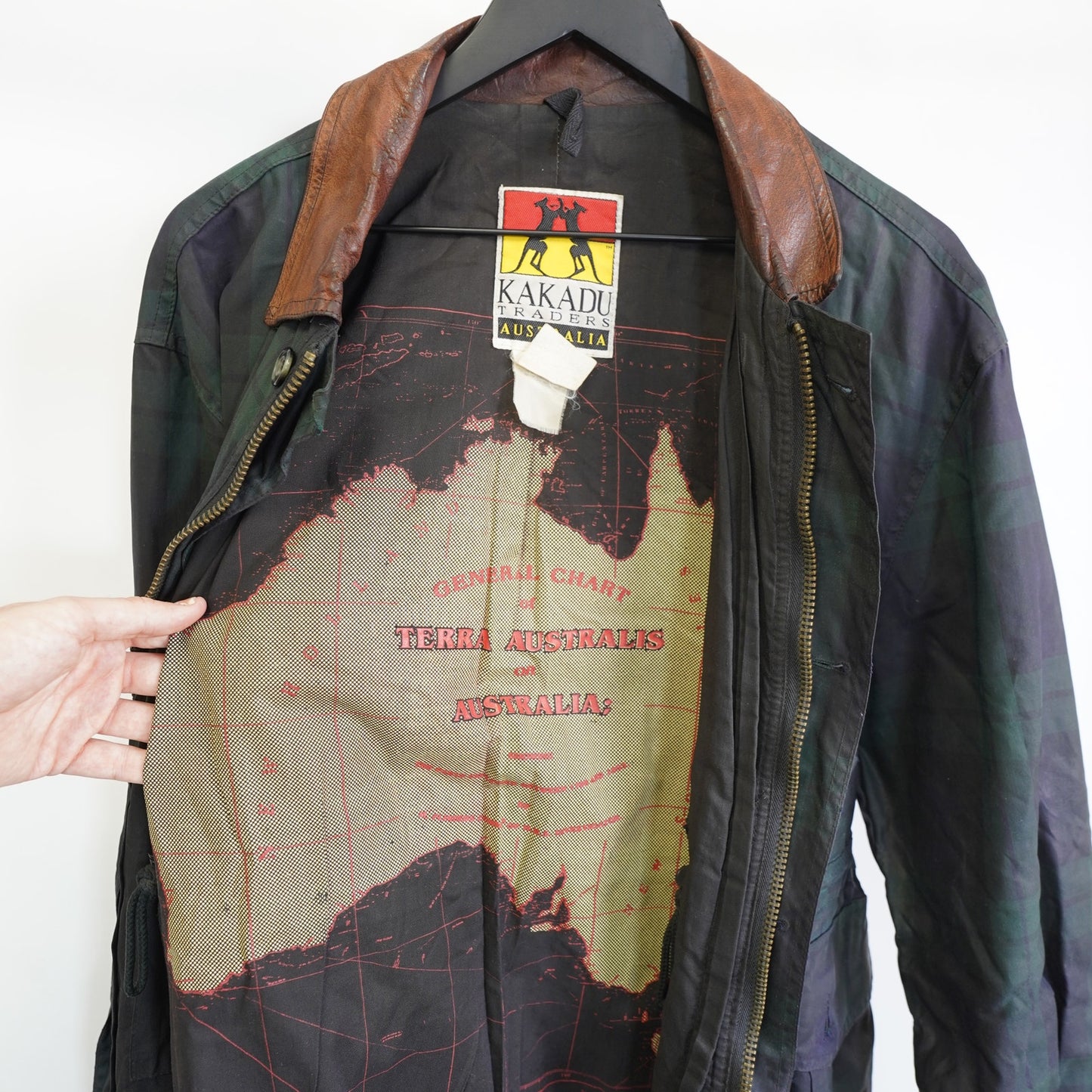 (M) Vintage Kakadu Traders Australia Plaid Waxed Field Jacket Men's M Navy 90s Coat