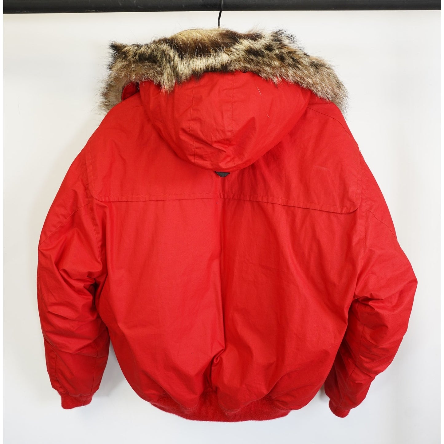 (M) Vintage 90s Nautica Plaid Lined Red Bomber Puffer Jacket Men's M Fur Hood Preppy