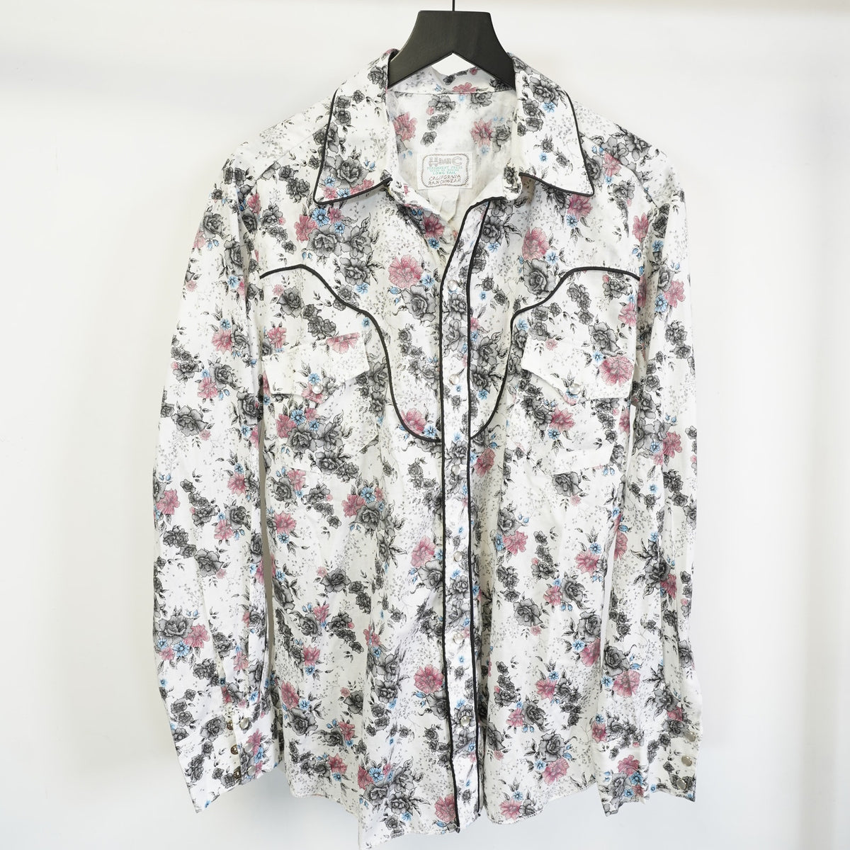 (L) True Vintage 1970s Floral Pearl Snap Wide Collar Western Button Up Shirt Men's L